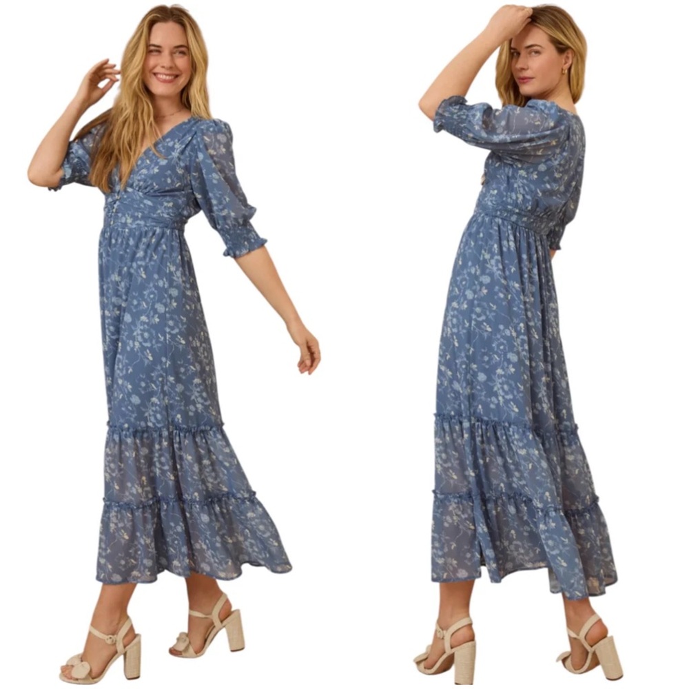 Altar’d State Maggie Blue Floral Midi Dress S NWOT